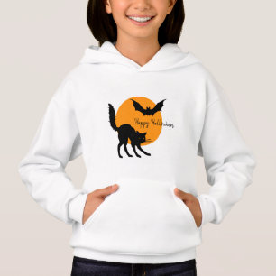 Happy Halloween Black Cat and Bat Hoodie