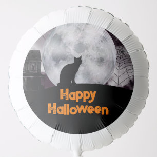 Happy Halloween Black Cat and Full Moon Balloon