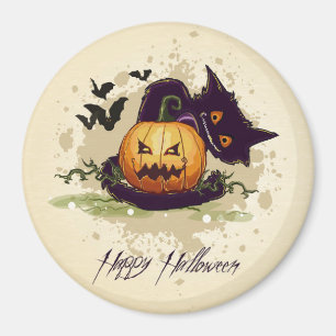 Happy Halloween Black Cat and Jack Magnet