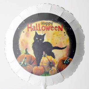 Happy Halloween Black Cat and Pumpkins Balloon