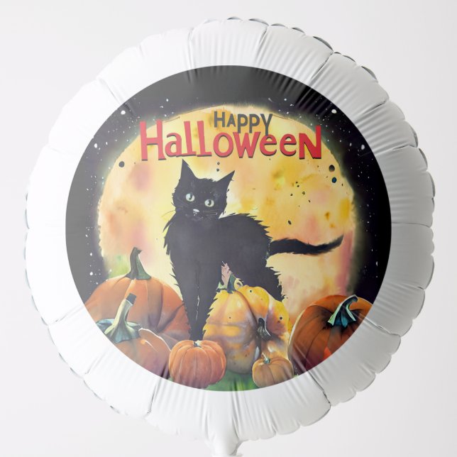 Happy Halloween Black Cat and Pumpkins Balloon (Front)