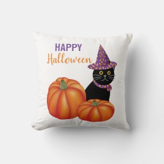 Happy Halloween Black Cat and Pumpkins Decorative