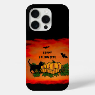 Happy Halloween , Black Cat , Bat and Pumpkin iPhone 15 Pro Case