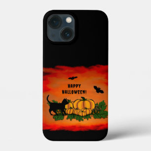 Happy Halloween , Black Cat , Bat and Pumpkin iPhone 13 Mini Case