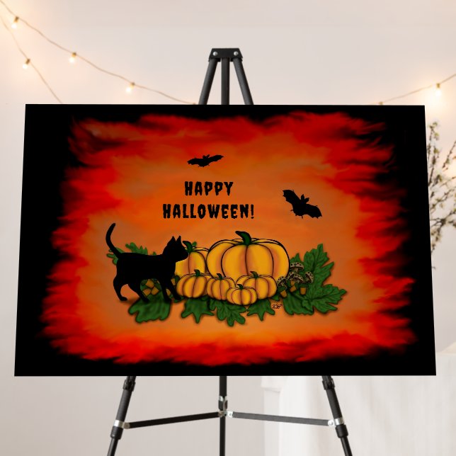 Happy Halloween , Black Cat , Bat and Pumpkin Foam Board (In Situ (Stand))