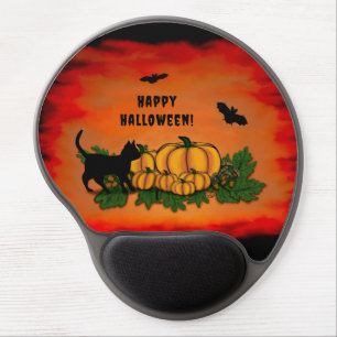 Happy Halloween , Black Cat , Bat and Pumpkin Gel Mouse Pad