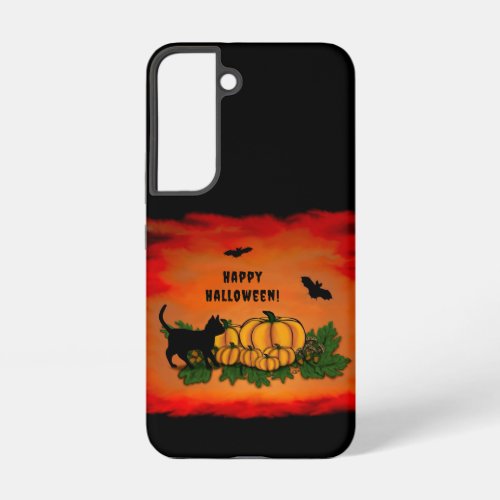 Happy Halloween  Black Cat  Bat and Pumpkin Samsung Galaxy S22 Case