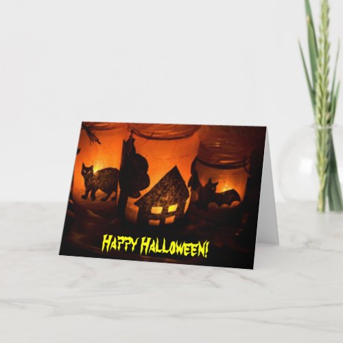 Happy Halloween Black Cat Bat Haunted House ZSSG Card