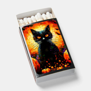 Happy Halloween Black Cat Bats Pumpkins Matchboxes