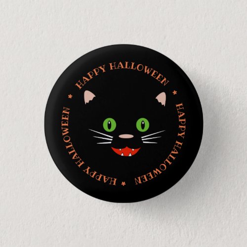 Happy Halloween Black Cat Button