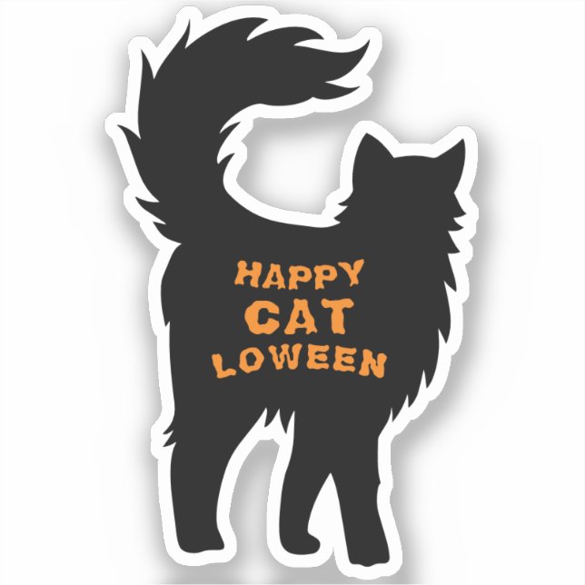 Happy Halloween Black Cat Catloween Tiny Vinyl Sticker (Front)