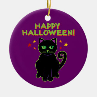 Happy Halloween Black Cat Ceramic Ornament