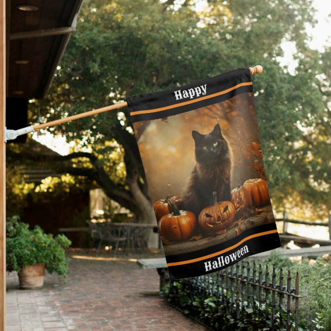 Happy Halloween Black Cat Collection House Flag (In SItu)