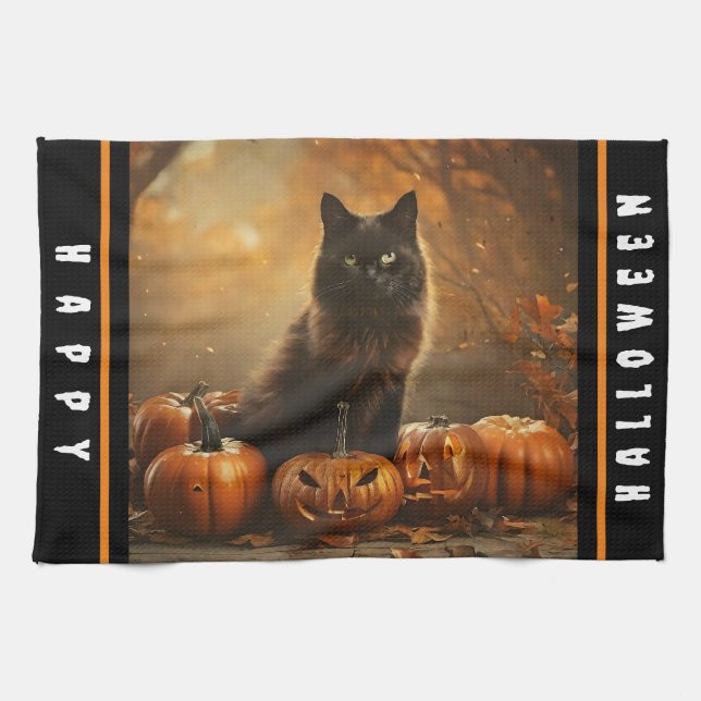 Happy Halloween Black Cat Collection Kitchen Towel (Horizontal)