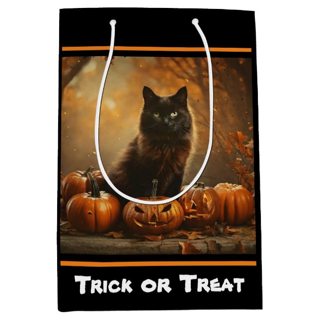 Happy Halloween Black Cat Collection Medium Gift Bag (Front)