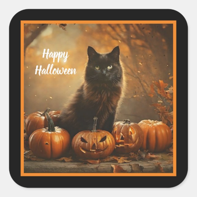 Happy Halloween Black Cat Collection Square Sticker (Front)