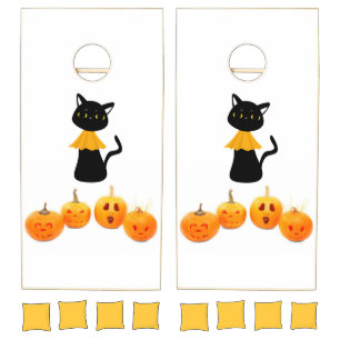 Happy Halloween Black Cat Cornhole Set