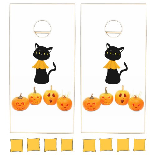 Happy Halloween Black Cat Cornhole Set