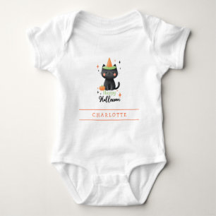 Happy Halloween Black Cat Custom Baby Bodysuit