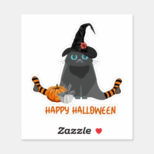 Happy Halloween Black Cat Custom_Cut Vinyl Sticker