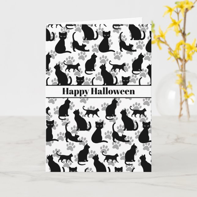 Happy Halloween Black Cat Customizable Card (Yellow Flower)