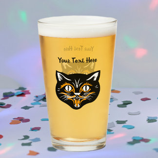 Happy Halloween black Cat Face Glass
