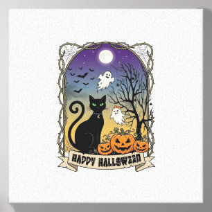 Happy Halloween Black Cat Ghosts Pumpkins_1 Canvas Photo Tile