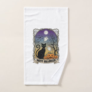 Happy Halloween Black Cat Ghosts Pumpkins_1 Hand Towel