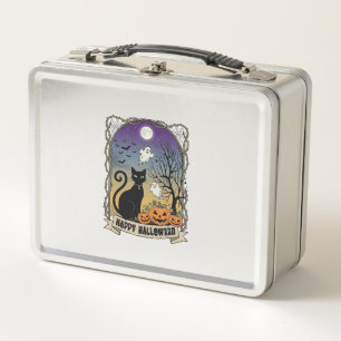 Happy Halloween Black Cat Ghosts Pumpkins_1 Metal Lunch Box