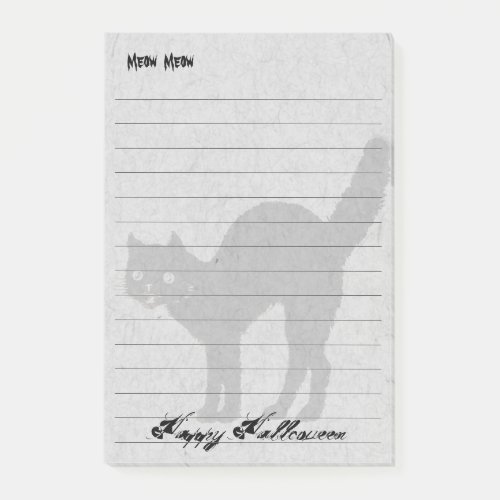 Happy Halloween Black Cat Iconic Silhouette Gray Post_it Notes