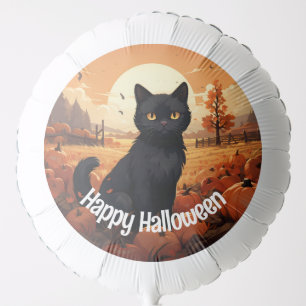 Happy Halloween Black Cat in a Pumpkin Patch Balloon