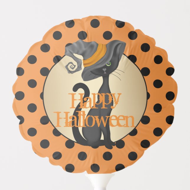 Happy Halloween Black Cat in Witch Hat Balloon (Front)