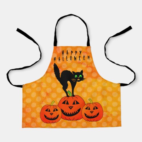 Happy Halloween Black Cat Jack o Lantern Apron