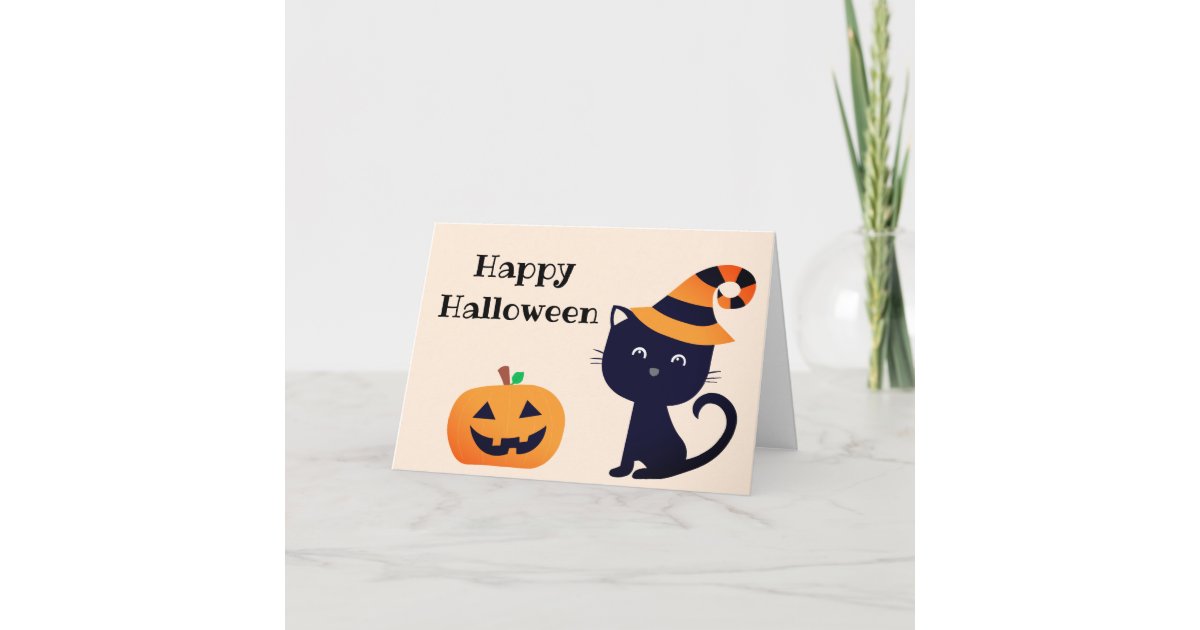 Happy Halloween Black Cat Jack O Lantern Card | Zazzle