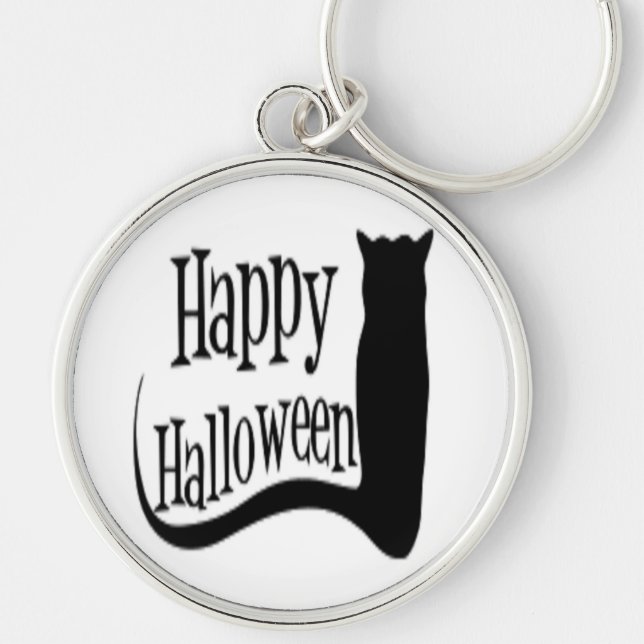 "HAPPY HALLOWEEN" BLACK CAT KEYCHAIN (Front)