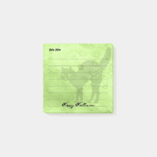 Happy Halloween Black Cat Lime-Green Grunge Post-it Notes
