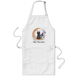 Happy Halloween – Black Cat on Crescent Moon Long Apron