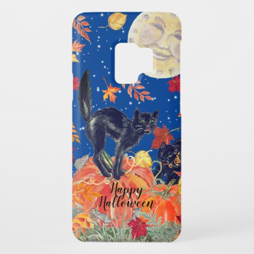 Happy Halloween Black Cat Orange Pumpkin Fall Moon Case_Mate Samsung Galaxy S9 Case