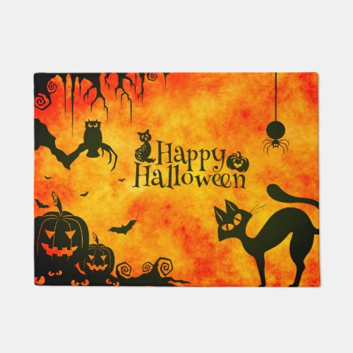 Happy Halloween Black cat owl pumpkins Doormat