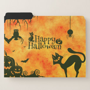 Happy Halloween Black cat, owl, pumpkins File Folder