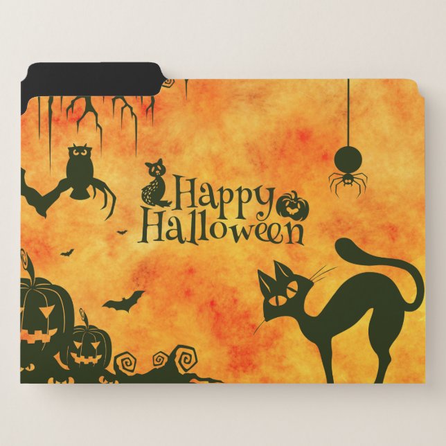 Happy Halloween Black cat, owl, pumpkins File Folder (Front Left)