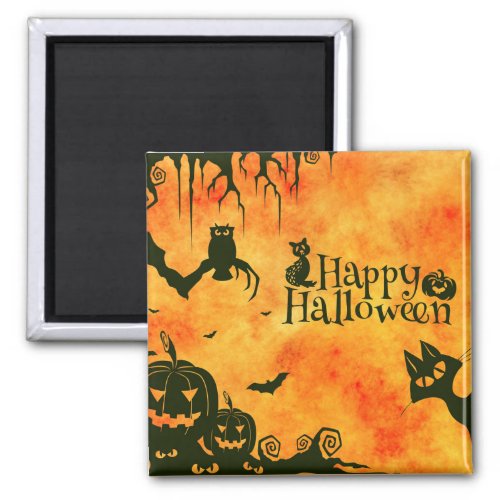 Happy Halloween Black cat owl pumpkins Magnet