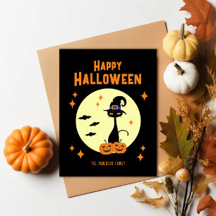 Happy Halloween Black Cat Personalized Holiday Postcard