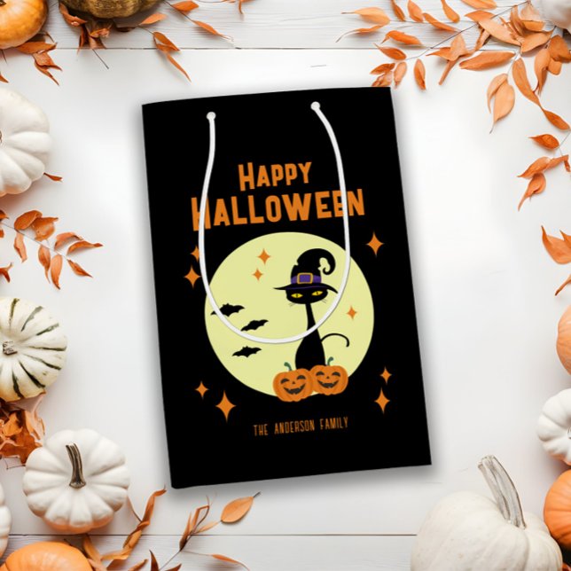 Happy Halloween Black Cat Personalized Medium Gift Bag (Creator Uploaded)