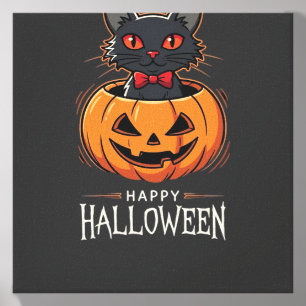 Happy Halloween Black Cat Pumpkin Design_1 Canvas Photo Tile