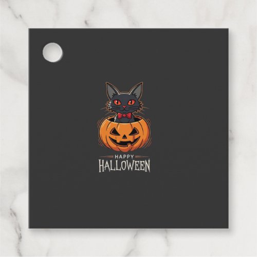 Happy Halloween Black Cat Pumpkin Design_1 Favor Tags