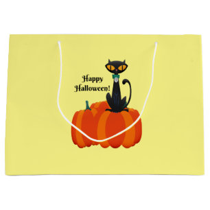 Happy Halloween, black cat/pumpkin, Large Gift Bag