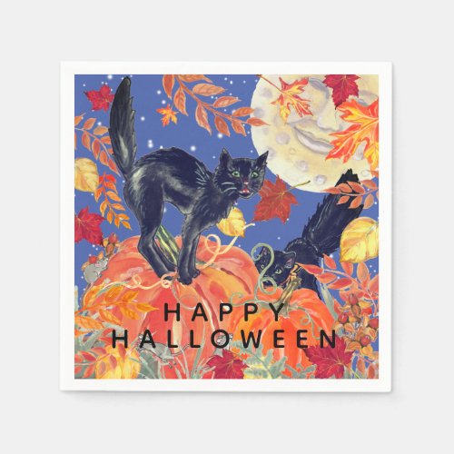 Happy Halloween Black Cat Pumpkin Patch Moon Napkins