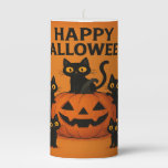 Happy Halloween Black Cat &amp; Pumpkin Pillar Candle