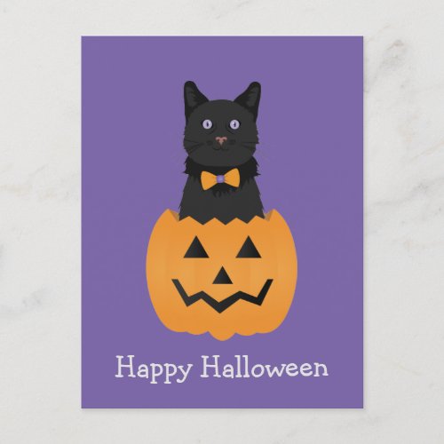 Happy Halloween Black Cat Pumpkin Postcard